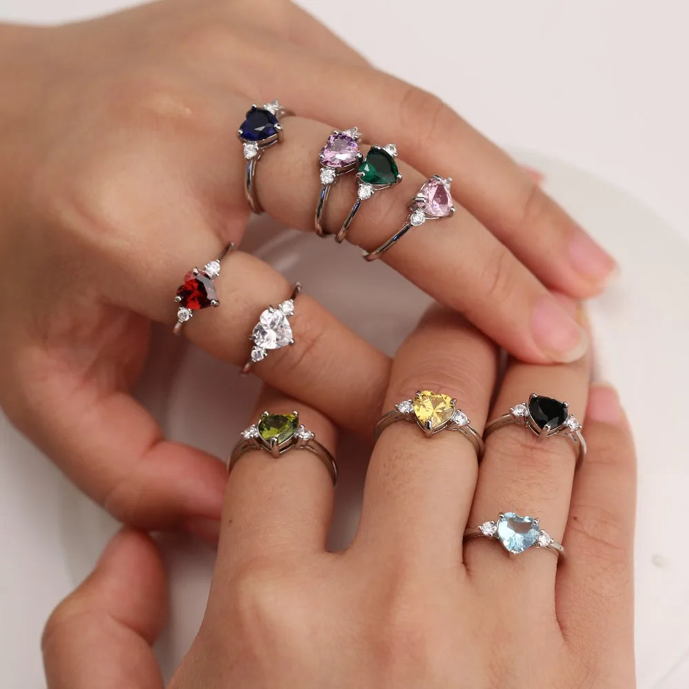Huitan Mood Ring with Lovely Heart Design Brilliant CZ Prong Setting Silver Plated Best Christmas New Year Gift Rings for Women