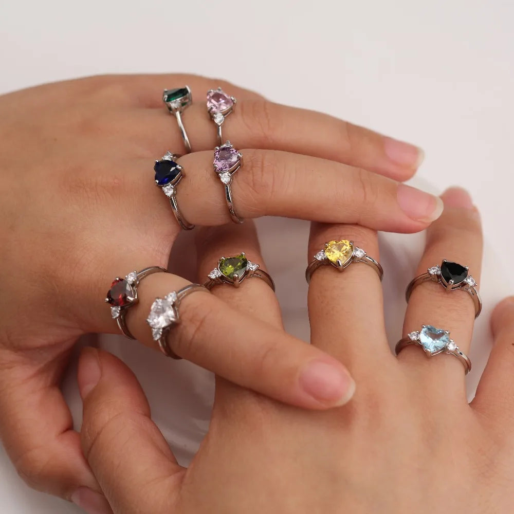 Huitan Mood Ring with Lovely Heart Design Brilliant CZ Prong Setting Silver Plated Best Christmas New Year Gift Rings for Women