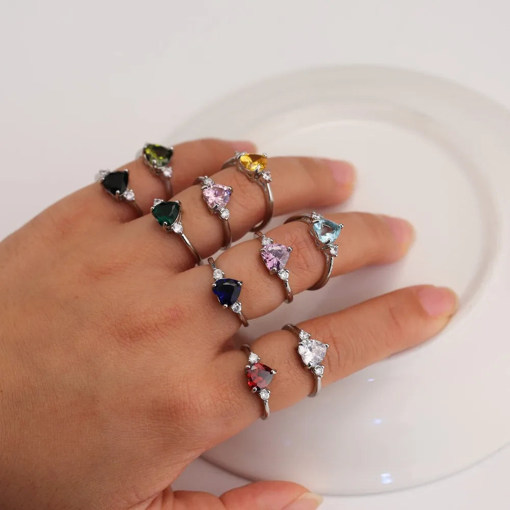 Huitan Mood Ring with Lovely Heart Design Brilliant CZ Prong Setting Silver Plated Best Christmas New Year Gift Rings for Women