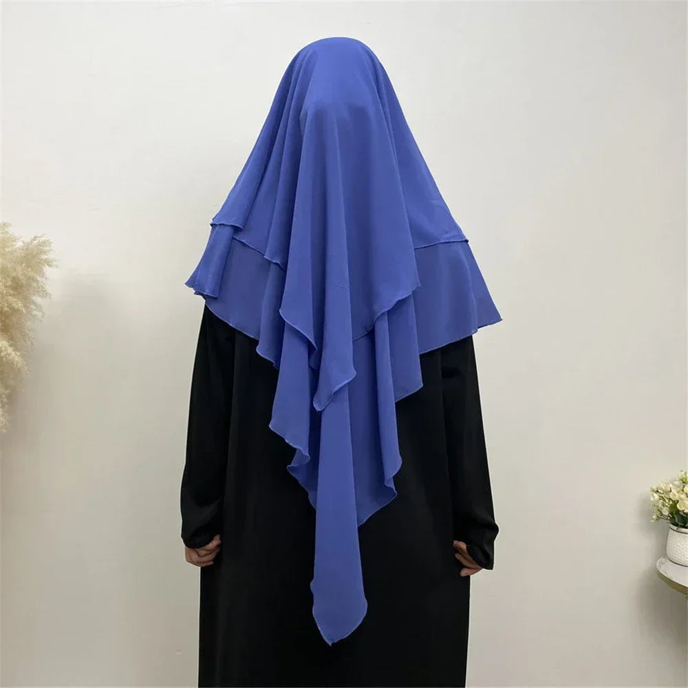 Muslim Women Khimar Two Layer Chiffon Hijab Islamic Headscarf Eid Amira Ramadan Prayer Garment Headdress Turkish Shawl Wrap Tops