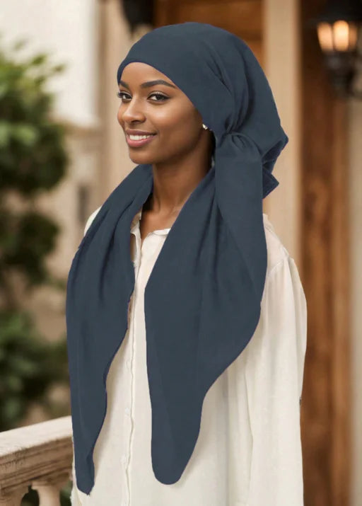 Women Plain Cotton Inner Hijab Headscarf Ramadan Hat Two Tails Muslim Rhinestone Instant Hijab Soft Cotton Solid Color Turban