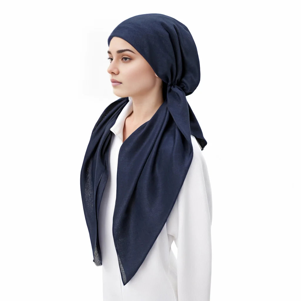 Women Plain Cotton Inner Hijab Headscarf Ramadan Hat Two Tails Muslim Rhinestone Instant Hijab Soft Cotton Solid Color Turban