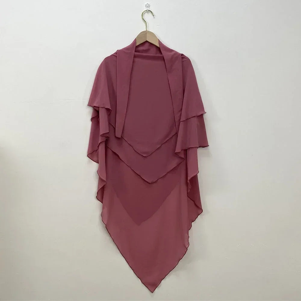 Muslim Women Khimar Two Layer Chiffon Hijab Islamic Headscarf Eid Amira Ramadan Prayer Garment Headdress Turkish Shawl Wrap Tops