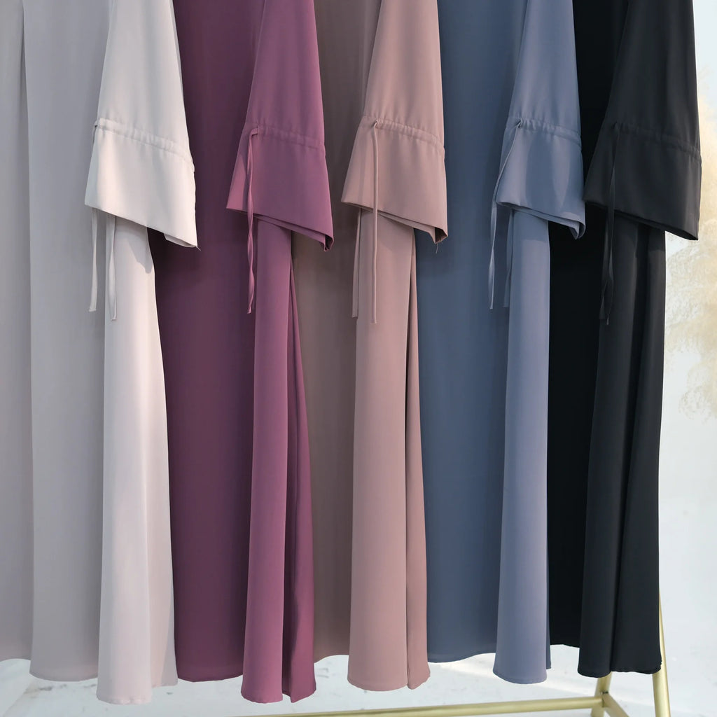 Ramadan Eid Plain Black Abaya Dubai Women drawstring Islam Muslim Maxi Kaftan Dress Kebaya Caftan Marocain Robe Femme Musulmane