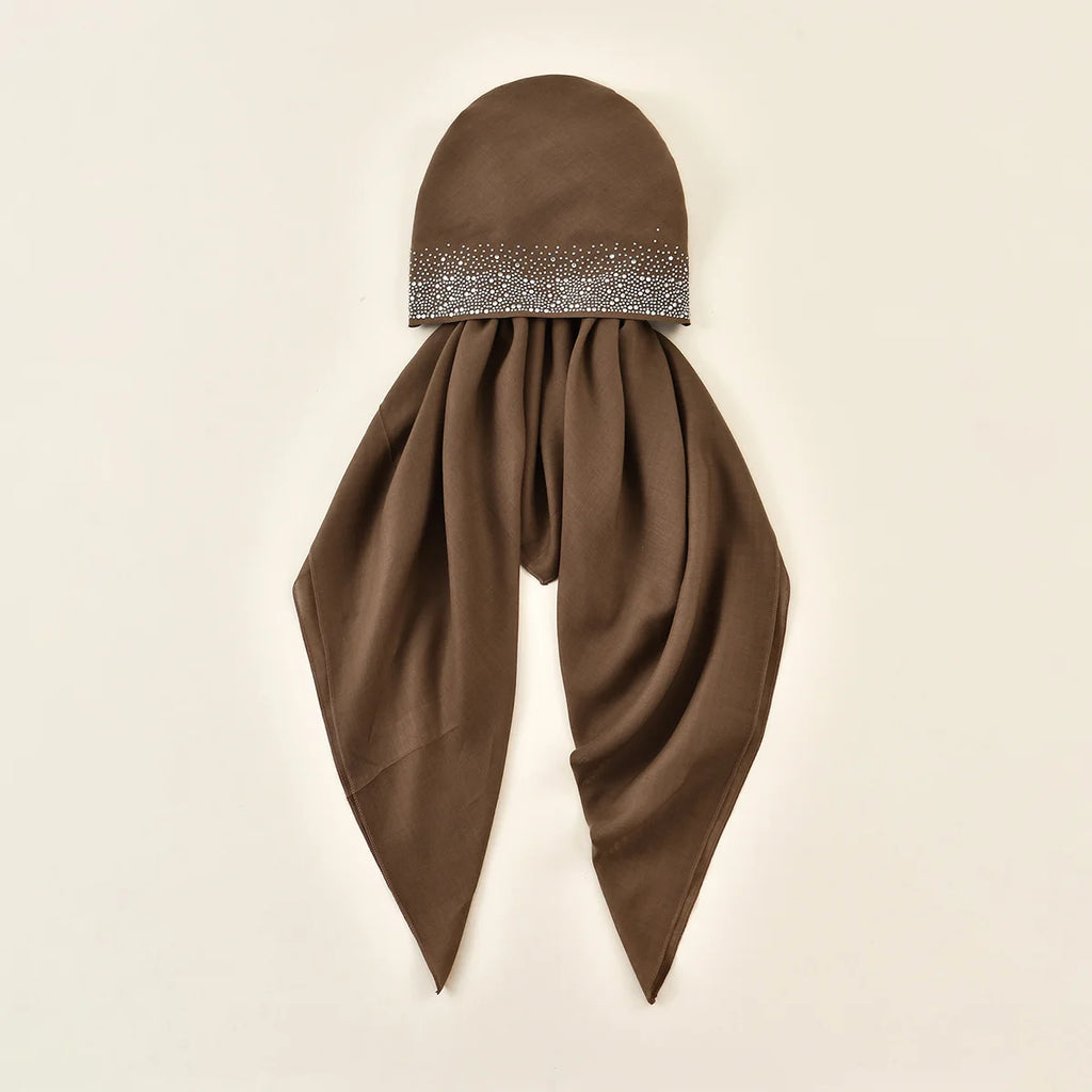Women Plain Cotton Inner Hijab Headscarf Ramadan Hat Two Tails Muslim Rhinestone Instant Hijab Soft Cotton Solid Color Turban