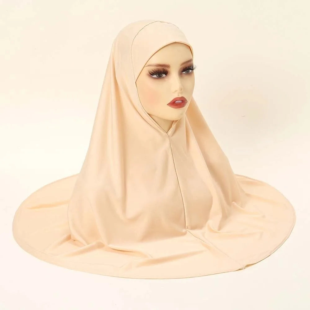 Breathable Jersey Solid Color Instant Hijab Four-Way Stretch Full Coverage Women Khimar Skin-Friendly Anti-Slip Design