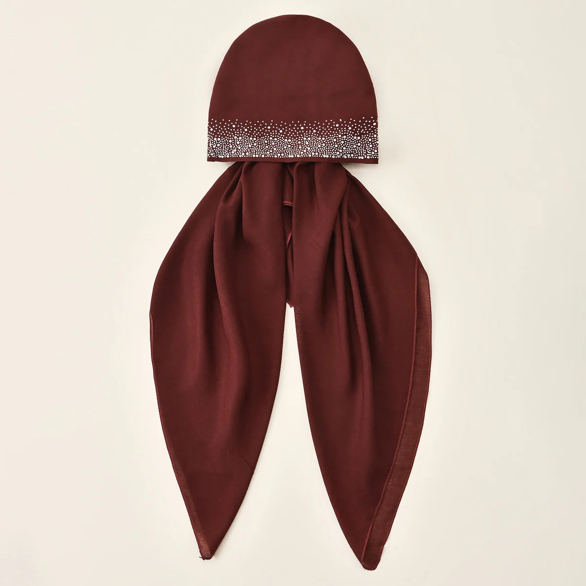 Women Plain Cotton Inner Hijab Headscarf Ramadan Hat Two Tails Muslim Rhinestone Instant Hijab Soft Cotton Solid Color Turban