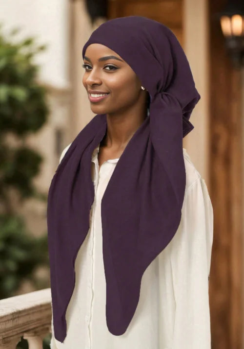 Women Plain Cotton Inner Hijab Headscarf Ramadan Hat Two Tails Muslim Rhinestone Instant Hijab Soft Cotton Solid Color Turban