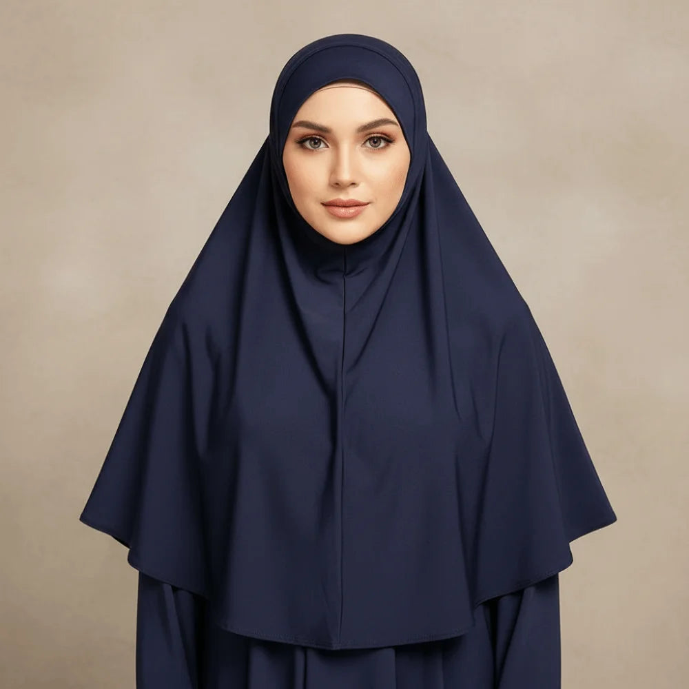 Breathable Jersey Solid Color Instant Hijab Four-Way Stretch Full Coverage Women Khimar Skin-Friendly Anti-Slip Design