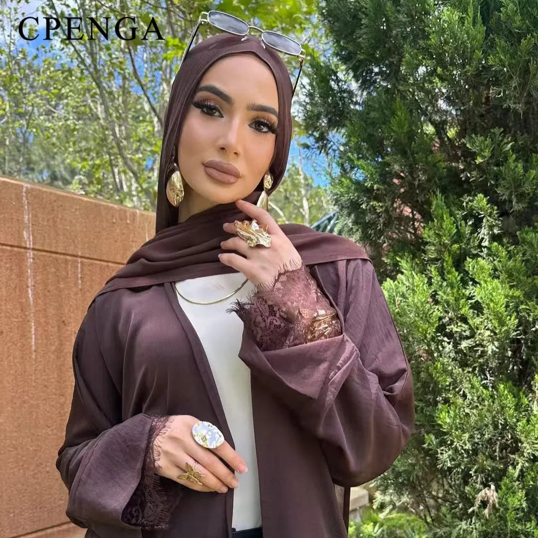 Luxury Dubai Modest Abaya for Muslim Women Ramadan Arabic Cardigan Coat Islamic Holiday Lace Outfit Eid New Turkey Kagtan Robe