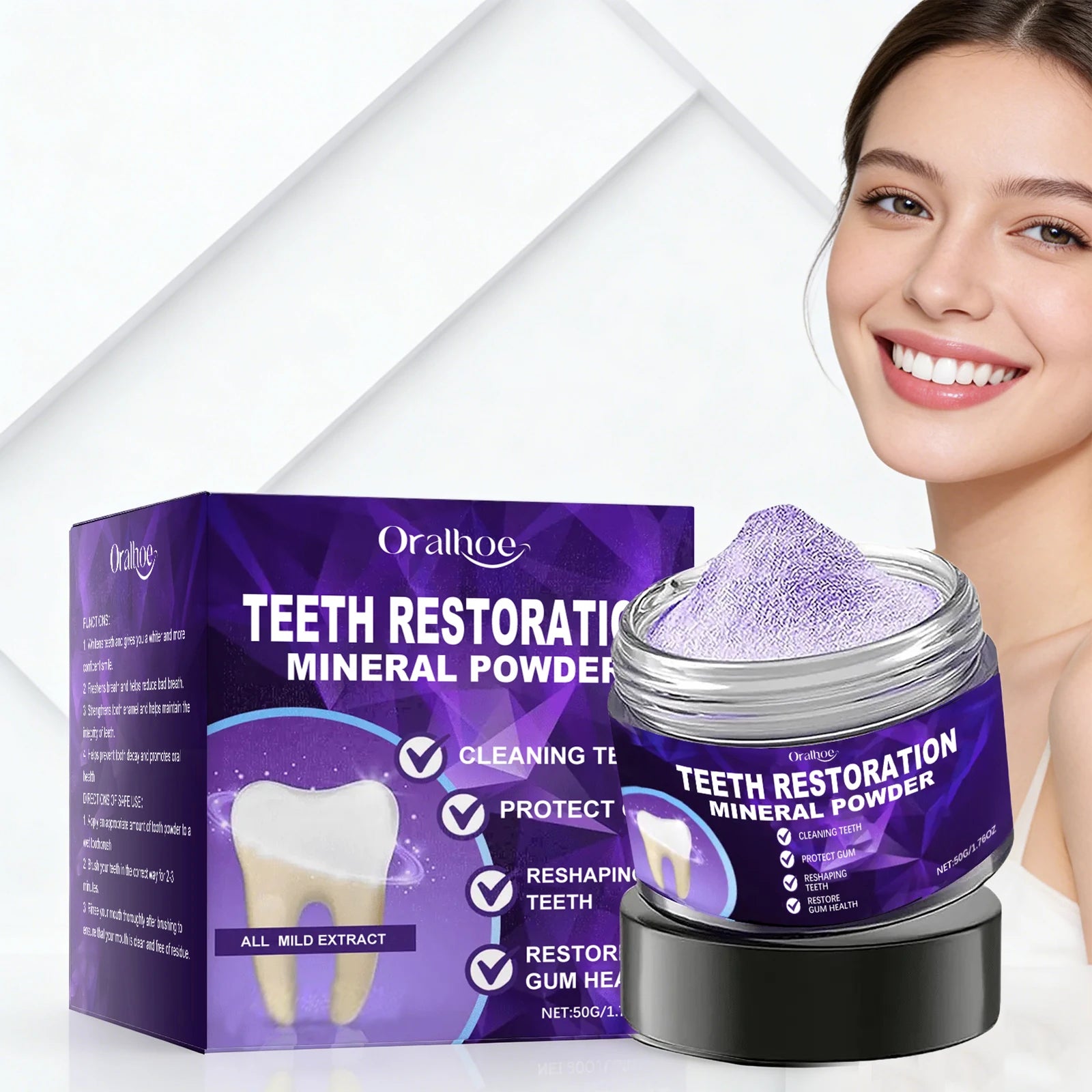 Tooth Powder Remineralizing Natural Teeth Whitening Breath Freshener Refresh Mint Flavor Enamel Repair Deep Cleaning Oral Care