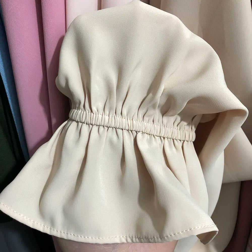 New Modest Abaya Ruffle Sleeve High Quality Nida With Pockets Free Belt EID Ramadan Islamic Clothing Muslim Women Maxi Dress