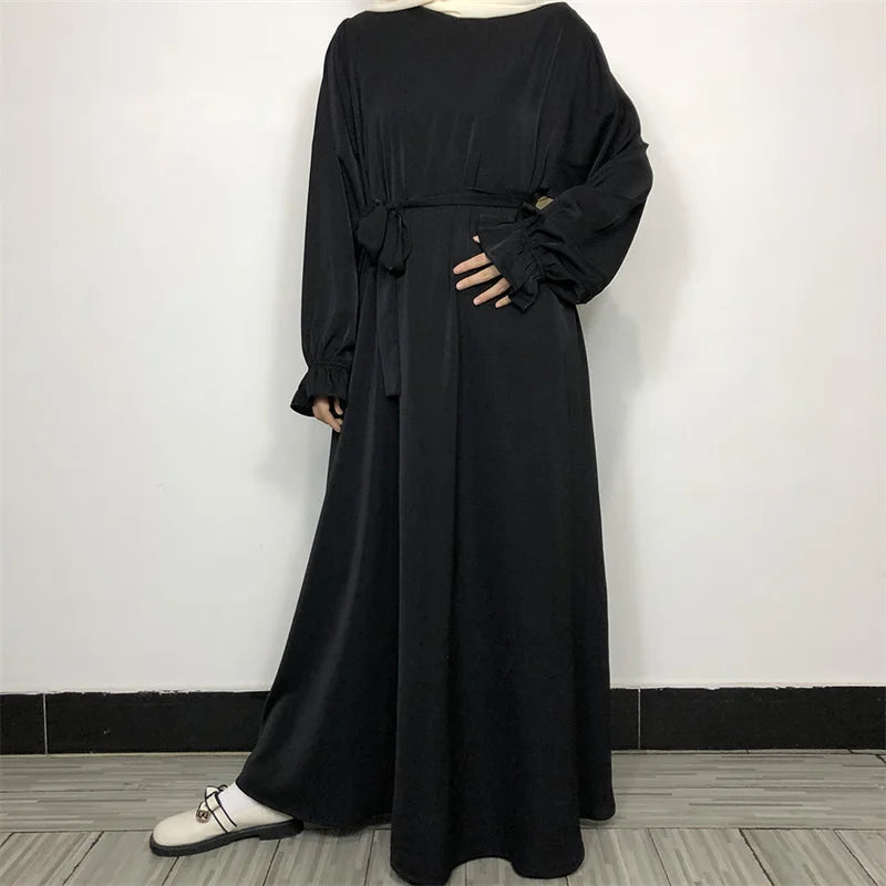New Modest Abaya Ruffle Sleeve High Quality Nida With Pockets Free Belt EID Ramadan Islamic Clothing Muslim Women Maxi Dress