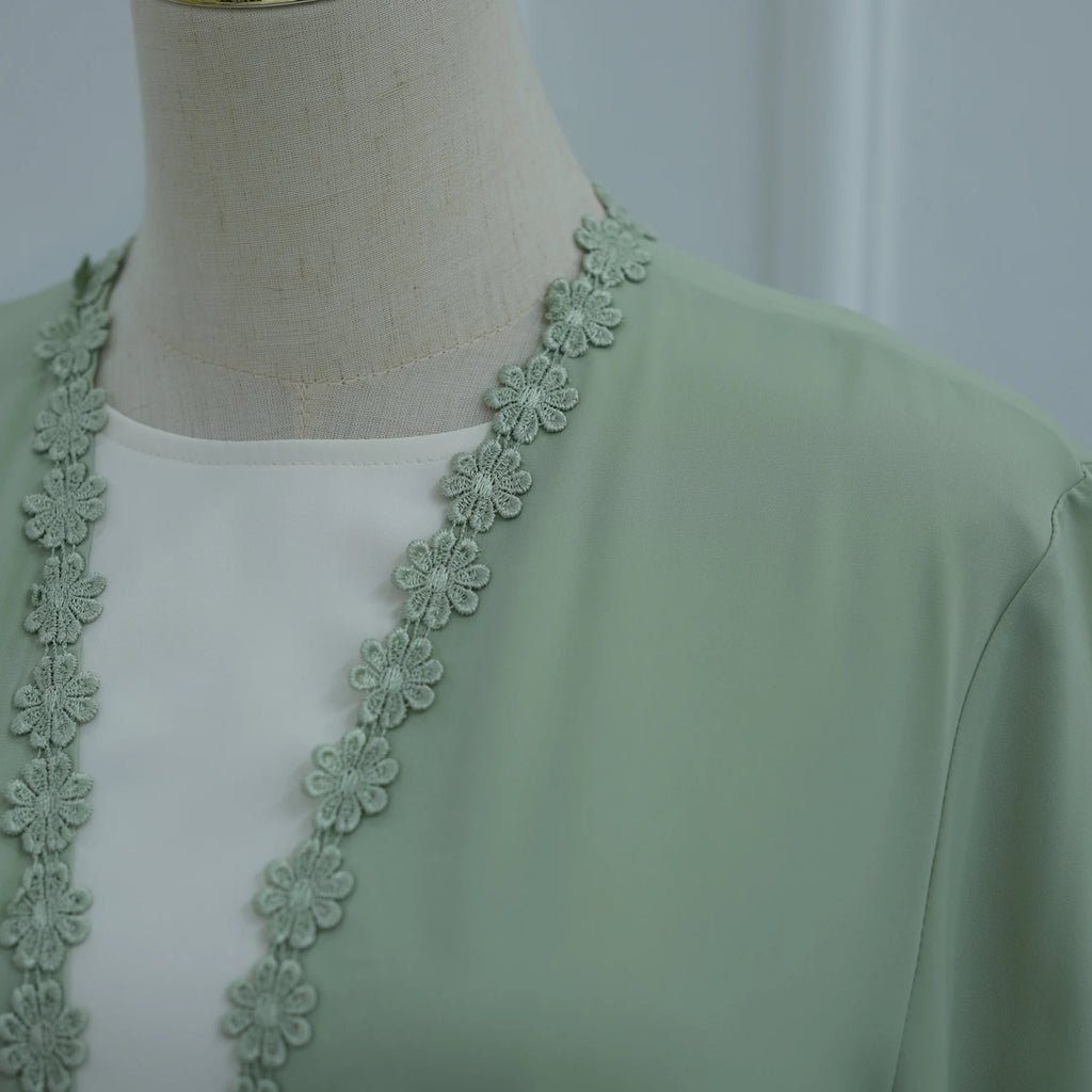 New Abaya 2026 Nida Fabric Lace Flower Abaya Islamic Clothing Women Open Abaya Muslim Women Cardigan with Hijab