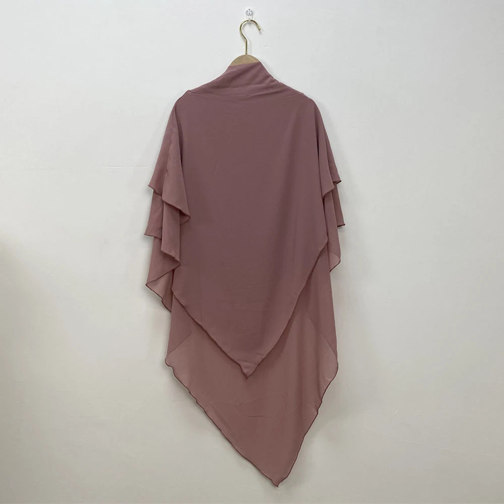 Muslim Women Khimar Two Layer Chiffon Hijab Islamic Headscarf Eid Amira Ramadan Prayer Garment Headdress Turkish Shawl Wrap Tops