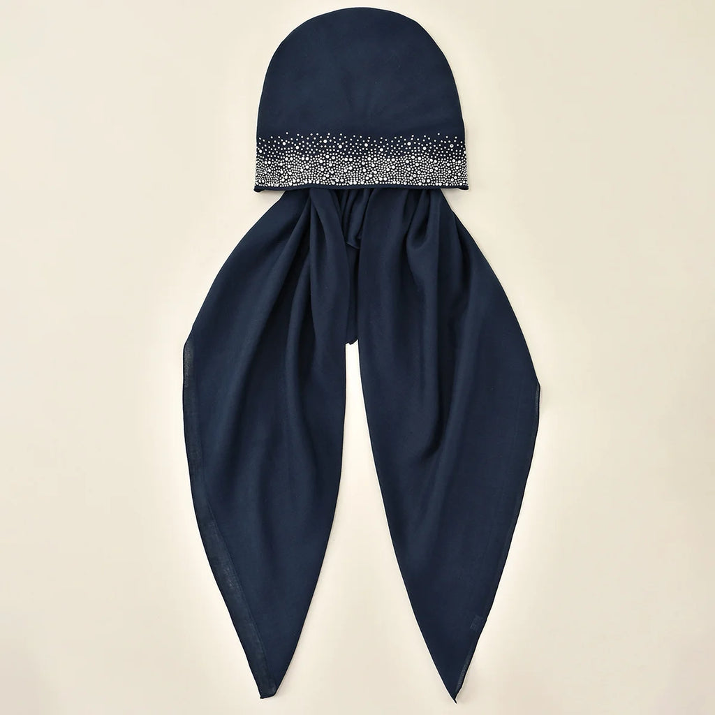 Women Plain Cotton Inner Hijab Headscarf Ramadan Hat Two Tails Muslim Rhinestone Instant Hijab Soft Cotton Solid Color Turban