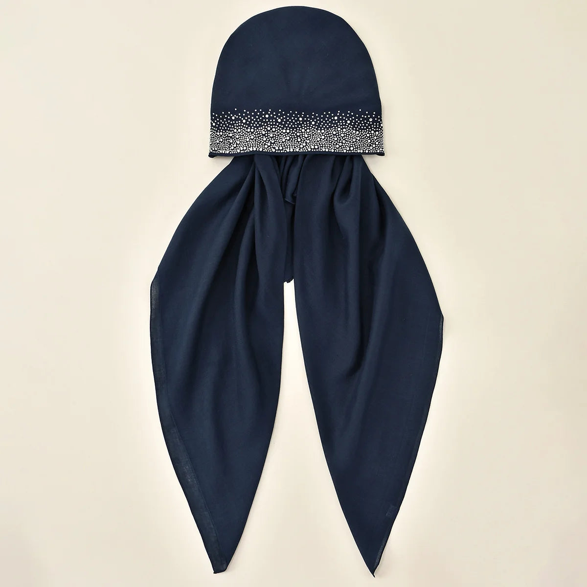 Women Plain Cotton Inner Hijab Headscarf Ramadan Hat Two Tails Muslim Rhinestone Instant Hijab Soft Cotton Solid Color Turban