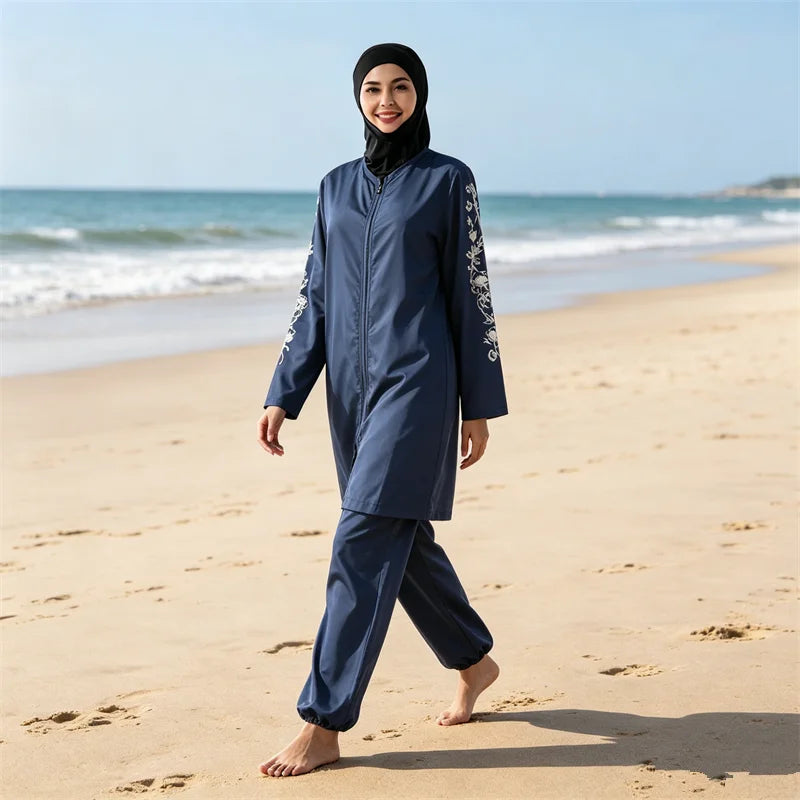 Muslim Women Hijab Swimwear Modest Islam Bathing Suit Swimsuit Burkini Femme Musulmane Maillot De Bain Borkini Conservative 3PCS