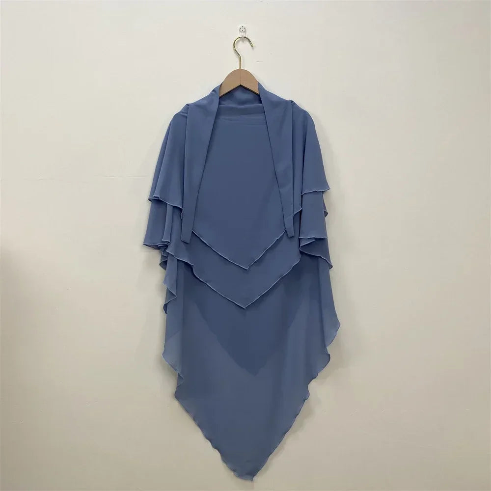 Muslim Women Khimar Two Layer Chiffon Hijab Islamic Headscarf Eid Amira Ramadan Prayer Garment Headdress Turkish Shawl Wrap Tops