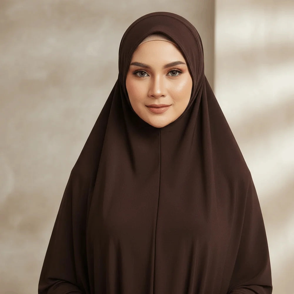 Breathable Jersey Solid Color Instant Hijab Four-Way Stretch Full Coverage Women Khimar Skin-Friendly Anti-Slip Design