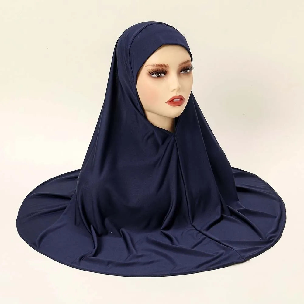 Breathable Jersey Solid Color Instant Hijab Four-Way Stretch Full Coverage Women Khimar Skin-Friendly Anti-Slip Design