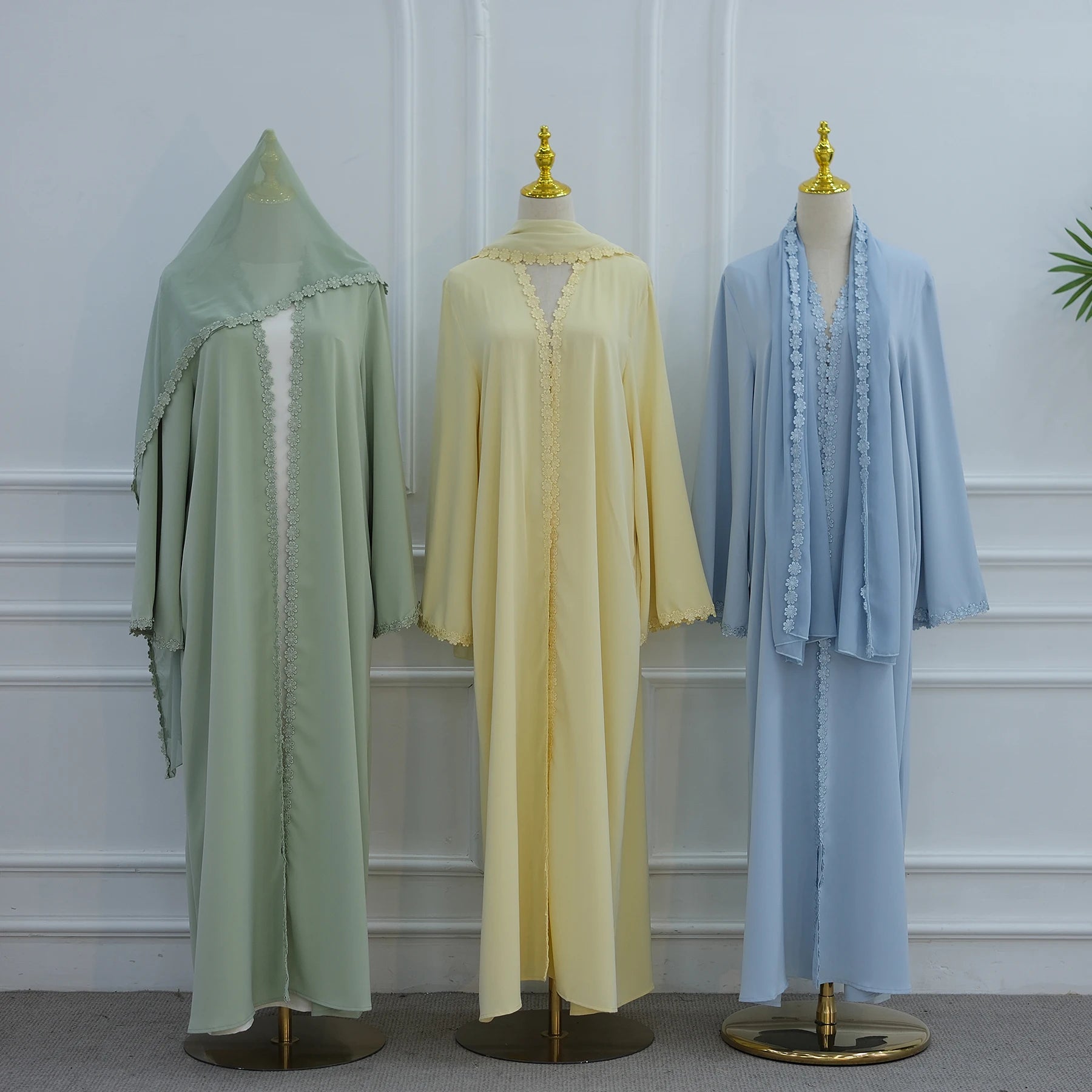 New Abaya 2026 Nida Fabric Lace Flower Abaya Islamic Clothing Women Open Abaya Muslim Women Cardigan with Hijab