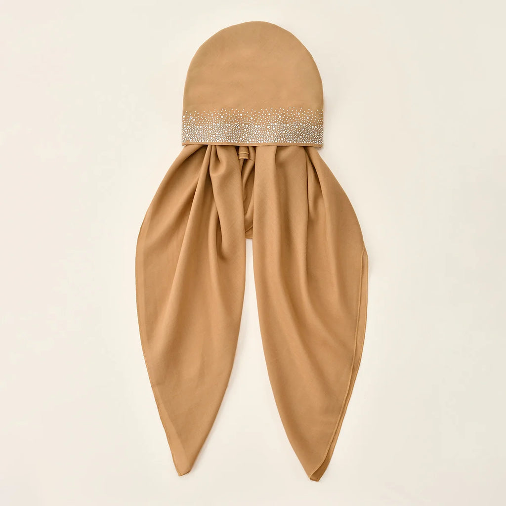 Women Plain Cotton Inner Hijab Headscarf Ramadan Hat Two Tails Muslim Rhinestone Instant Hijab Soft Cotton Solid Color Turban