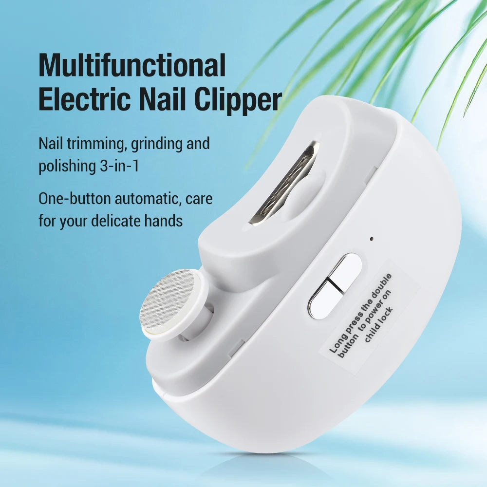 3-in-1 Nail Clipper Electric Automatic Trimmer Grinding Polishing Manicure Fingernails Toe Nail Tool 2 Grears Clipper with Light