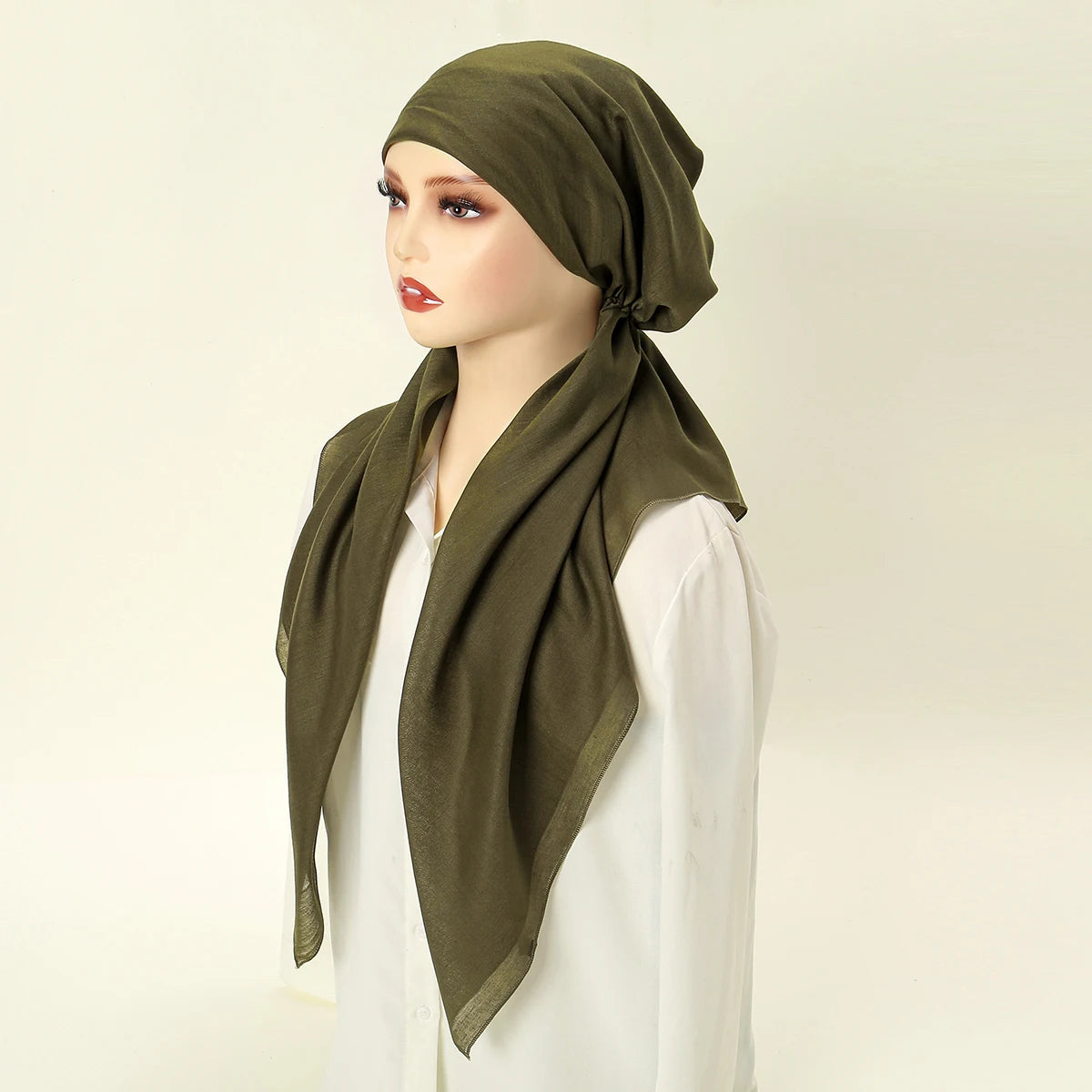Women Plain Cotton Inner Hijab Headscarf Ramadan Hat Two Tails Muslim Rhinestone Instant Hijab Soft Cotton Solid Color Turban
