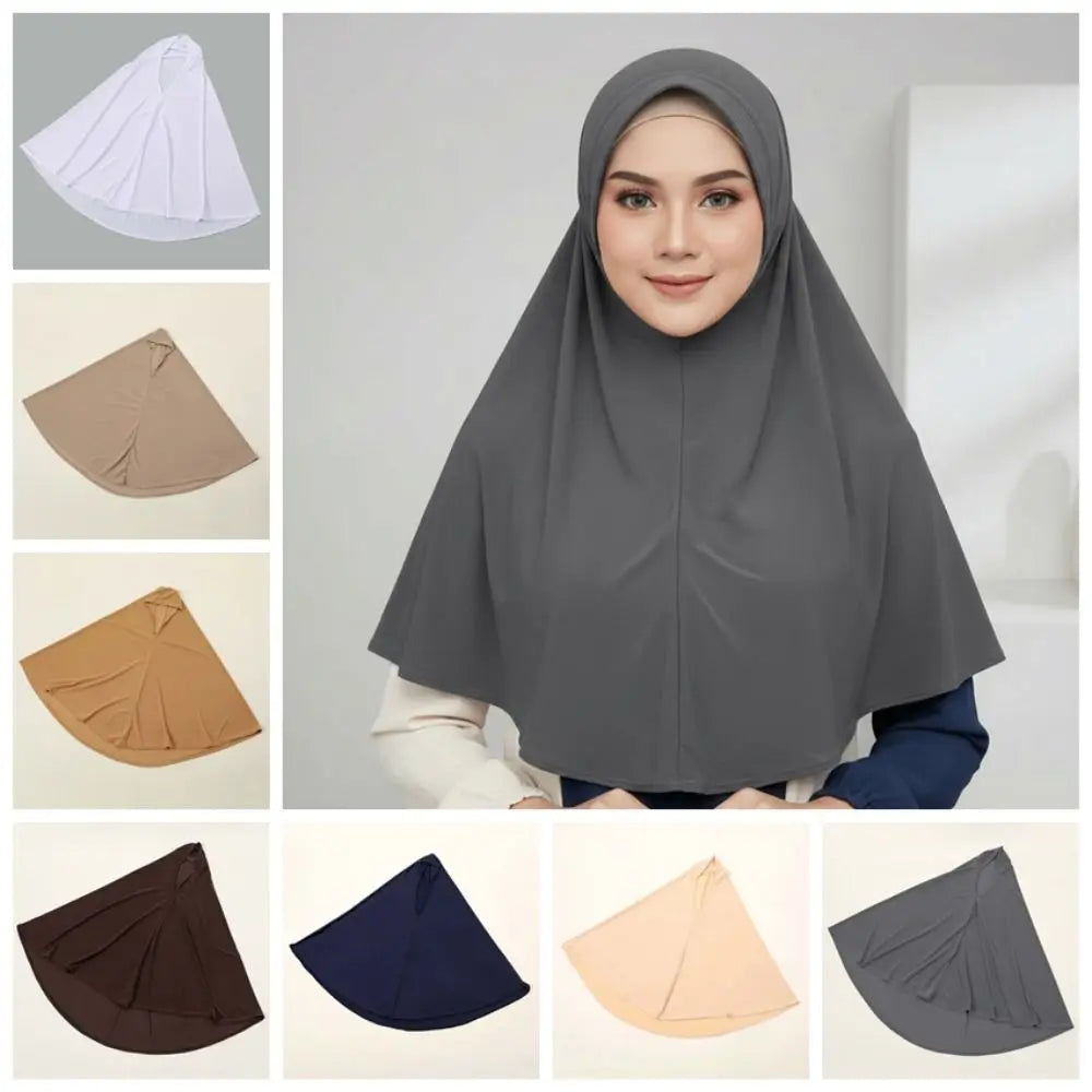 Breathable Jersey Solid Color Instant Hijab Four-Way Stretch Full Coverage Women Khimar Skin-Friendly Anti-Slip Design