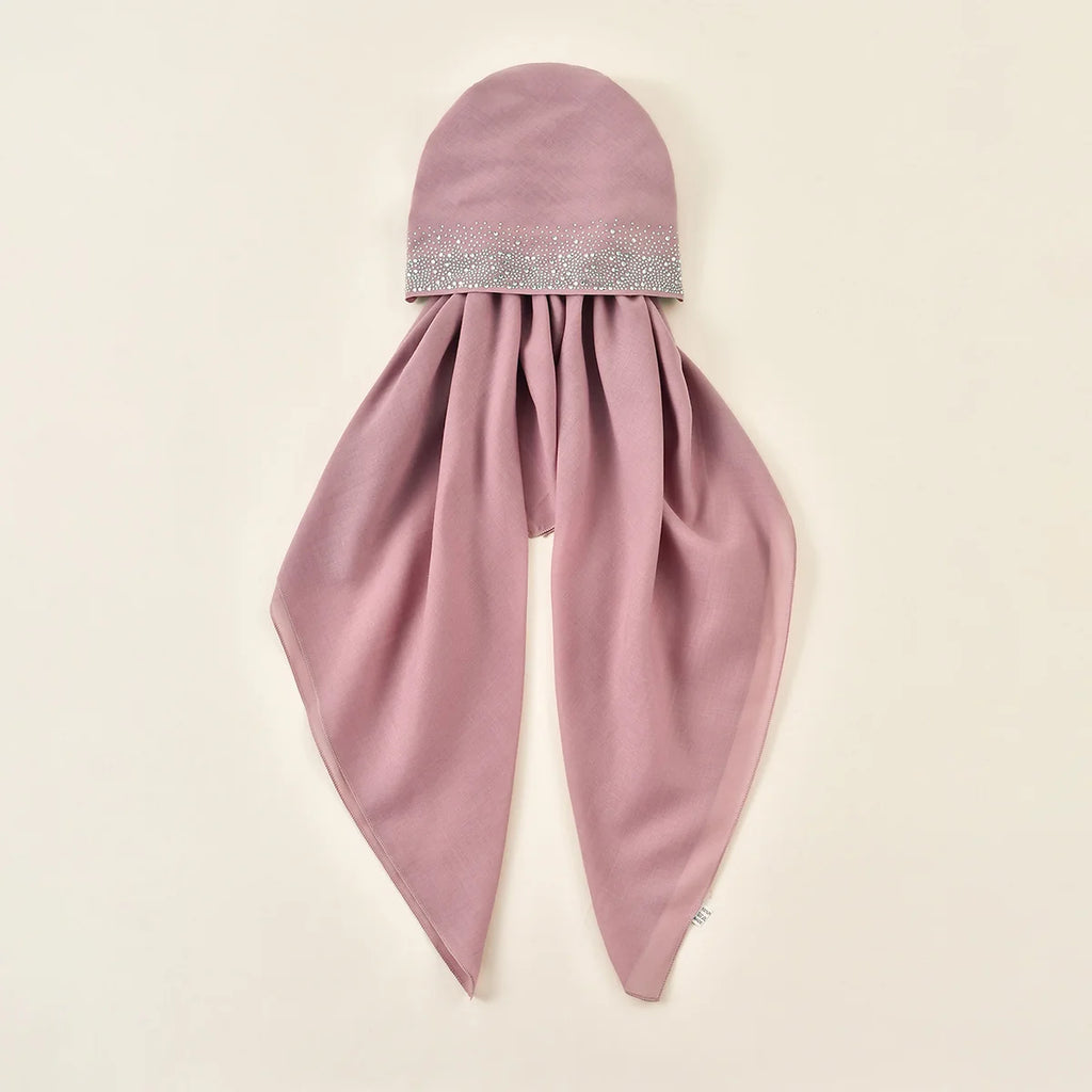 Women Plain Cotton Inner Hijab Headscarf Ramadan Hat Two Tails Muslim Rhinestone Instant Hijab Soft Cotton Solid Color Turban