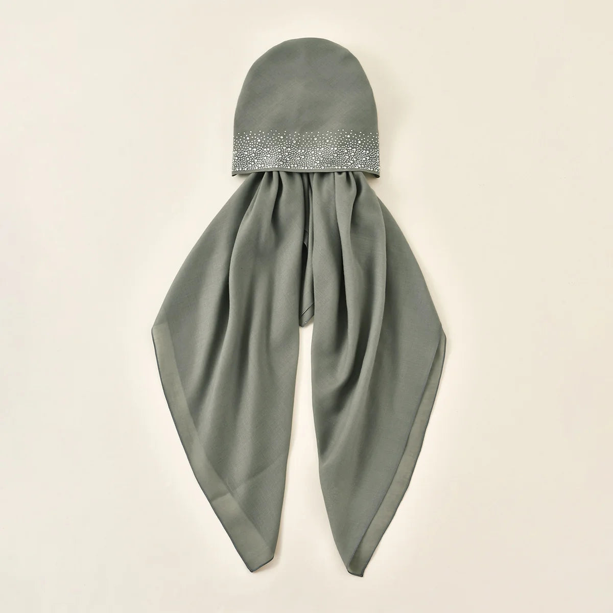 Women Plain Cotton Inner Hijab Headscarf Ramadan Hat Two Tails Muslim Rhinestone Instant Hijab Soft Cotton Solid Color Turban