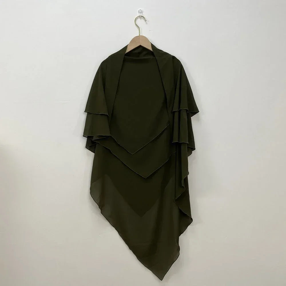 Muslim Women Khimar Two Layer Chiffon Hijab Islamic Headscarf Eid Amira Ramadan Prayer Garment Headdress Turkish Shawl Wrap Tops