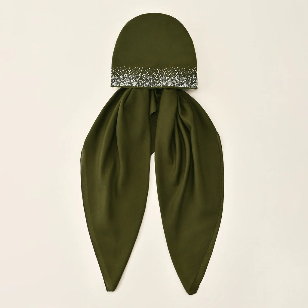 Women Plain Cotton Inner Hijab Headscarf Ramadan Hat Two Tails Muslim Rhinestone Instant Hijab Soft Cotton Solid Color Turban