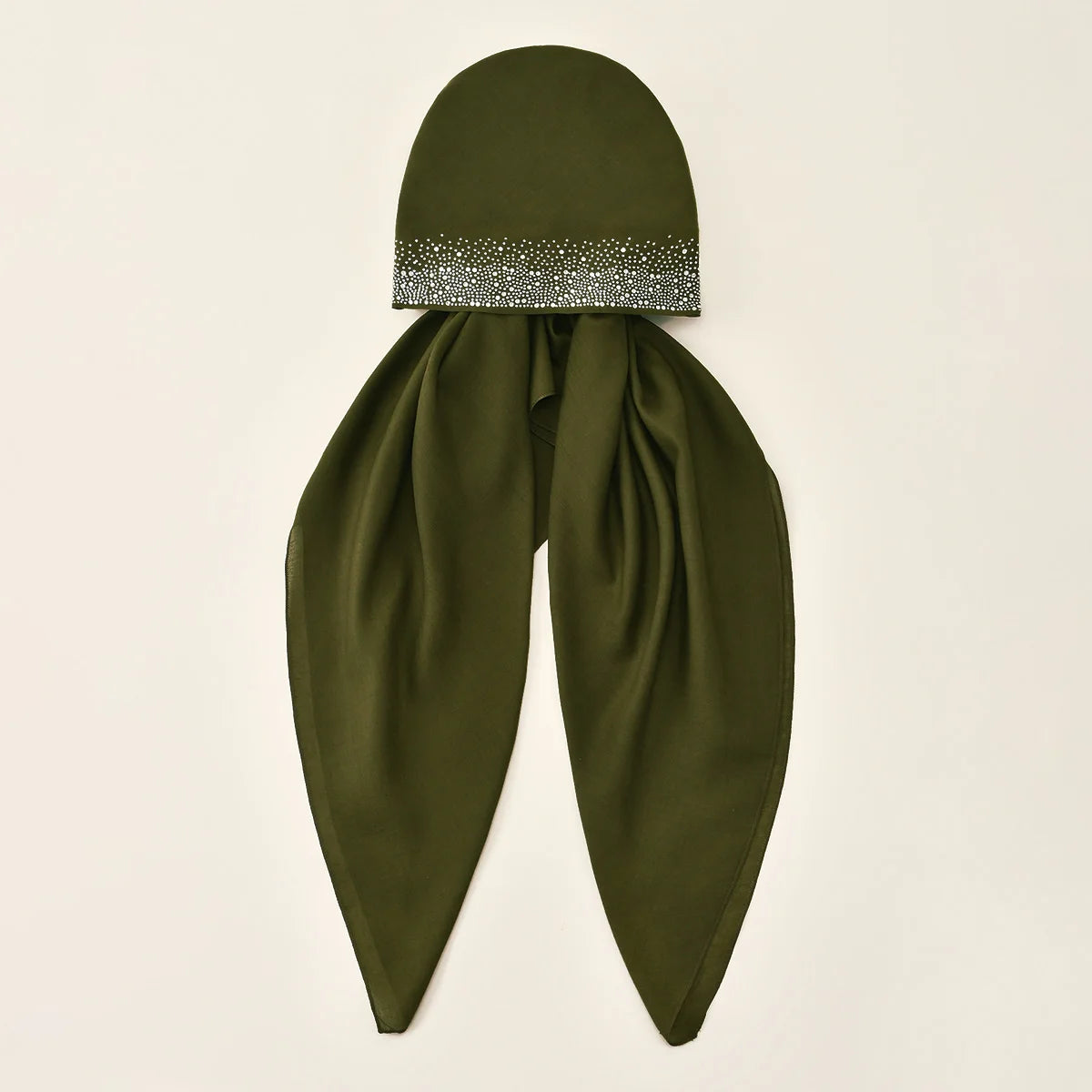 Women Plain Cotton Inner Hijab Headscarf Ramadan Hat Two Tails Muslim Rhinestone Instant Hijab Soft Cotton Solid Color Turban