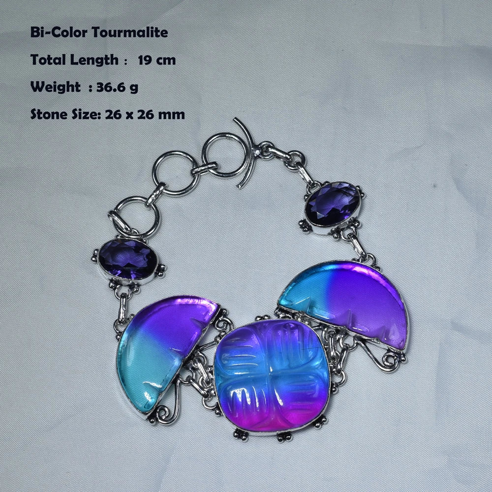 Genuine Labradorite Fuchsite Blue Topaz Sodalite Amber Amethyst Dalmatian  Bracelet Women Jewelry  gift
