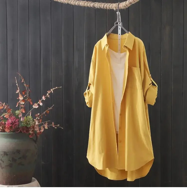 Korean Fashion White Shirt Women 2023 Spring Summer Loose Breathable Midi Shirt and Blouse Lady Simple Solid Color Long Shirts