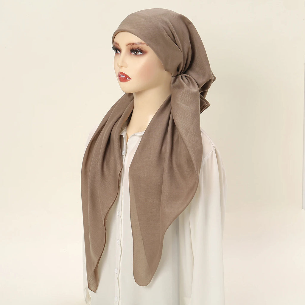 Women Plain Cotton Inner Hijab Headscarf Ramadan Hat Two Tails Muslim Rhinestone Instant Hijab Soft Cotton Solid Color Turban