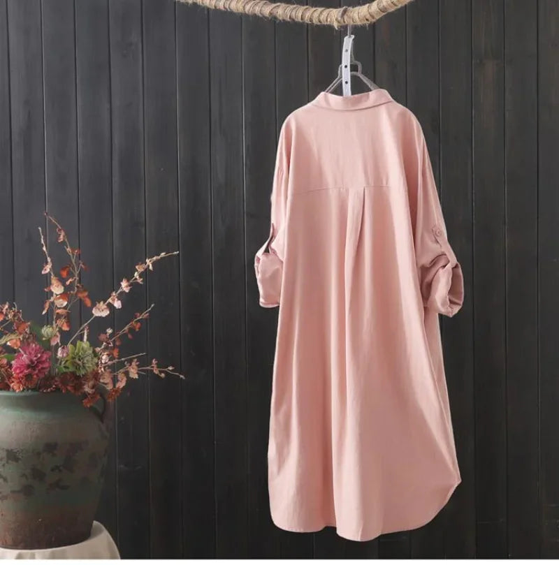 Korean Fashion White Shirt Women 2023 Spring Summer Loose Breathable Midi Shirt and Blouse Lady Simple Solid Color Long Shirts