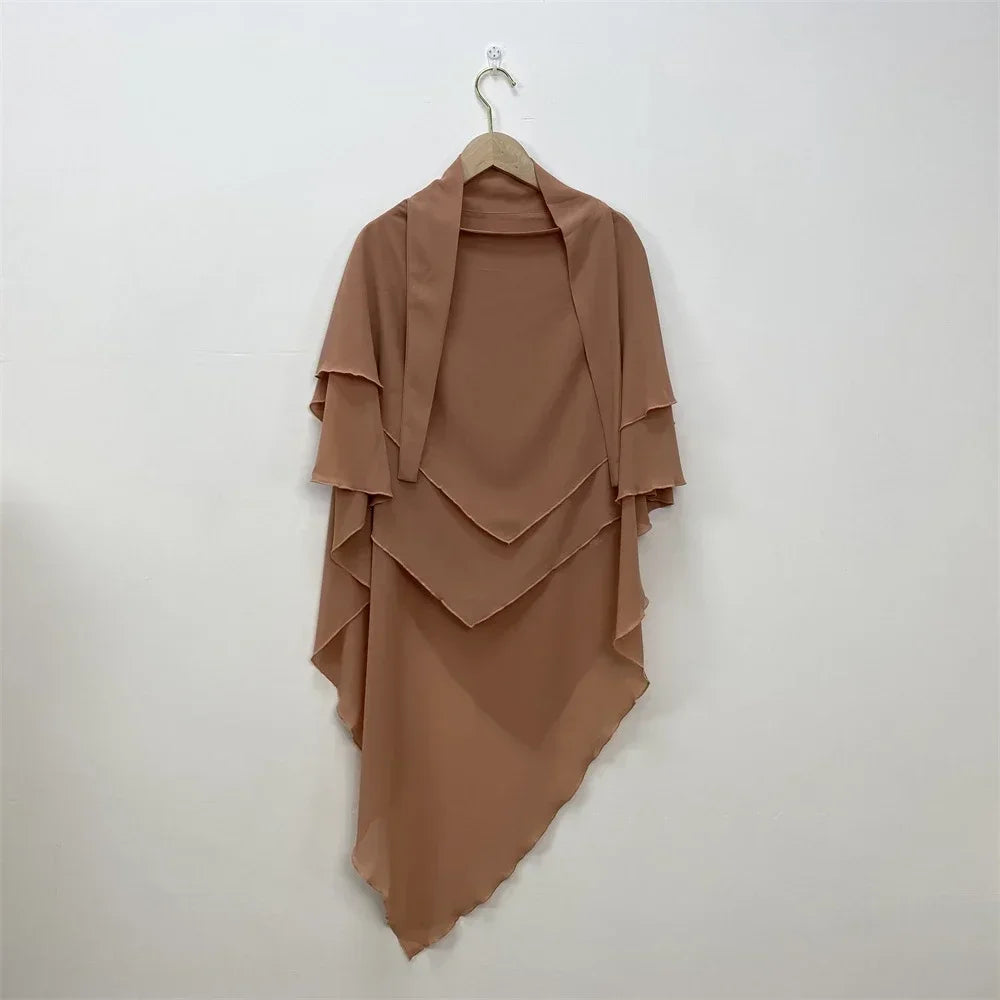 Muslim Women Khimar Two Layer Chiffon Hijab Islamic Headscarf Eid Amira Ramadan Prayer Garment Headdress Turkish Shawl Wrap Tops