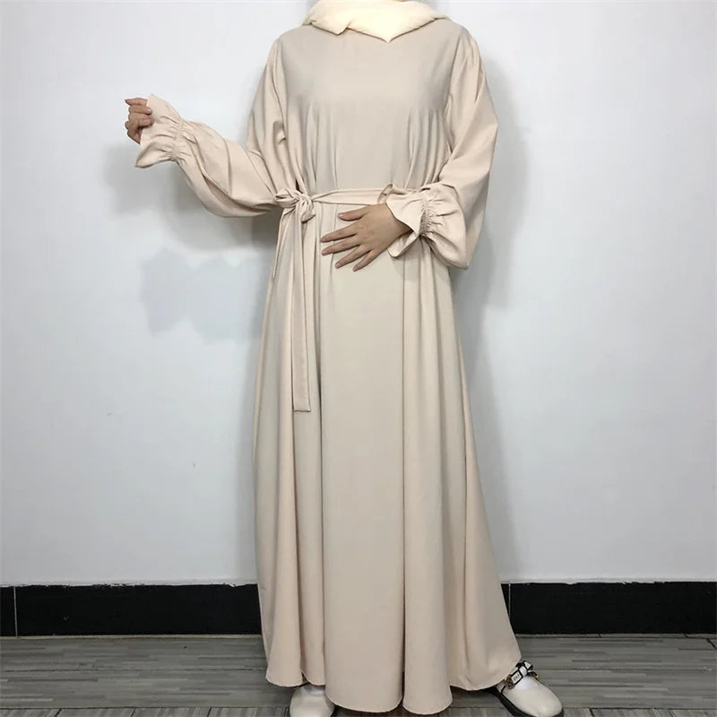 New Modest Abaya Ruffle Sleeve High Quality Nida With Pockets Free Belt EID Ramadan Islamic Clothing Muslim Women Maxi Dress