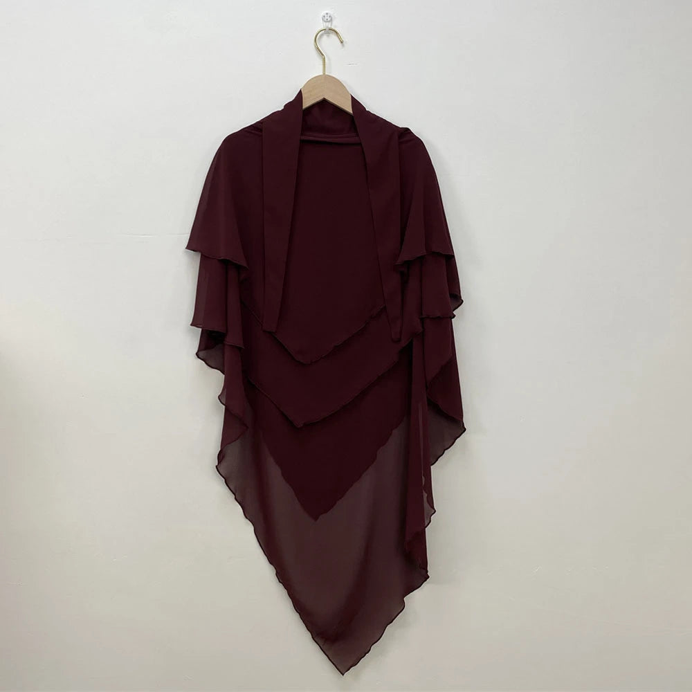 Muslim Women Khimar Two Layer Chiffon Hijab Islamic Headscarf Eid Amira Ramadan Prayer Garment Headdress Turkish Shawl Wrap Tops
