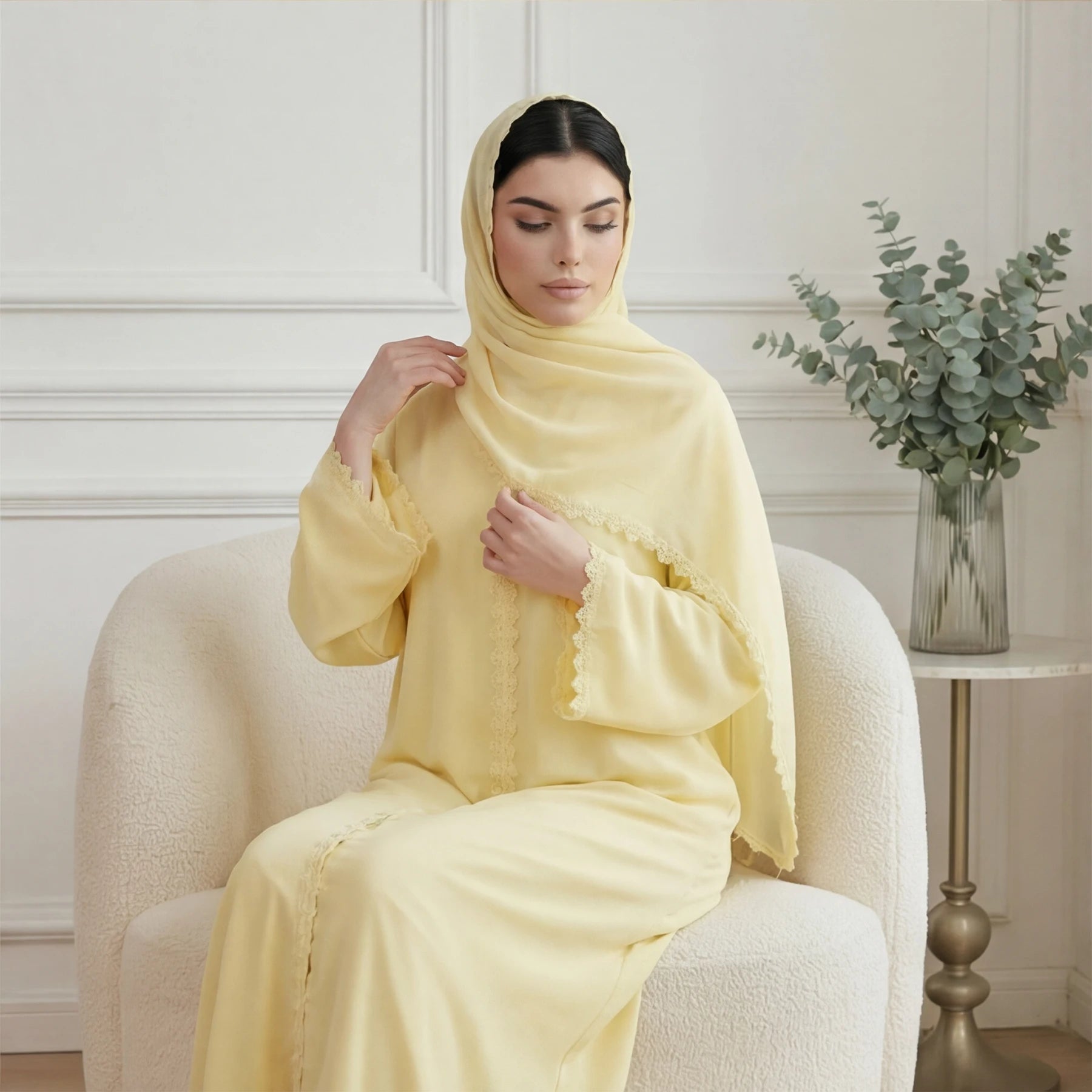 New Abaya 2026 Nida Fabric Lace Flower Abaya Islamic Clothing Women Open Abaya Muslim Women Cardigan with Hijab