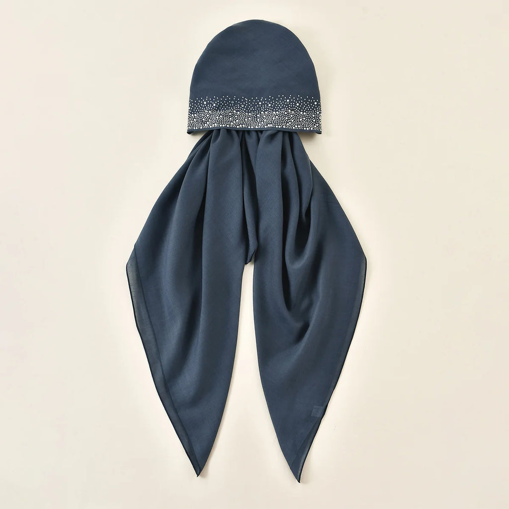Women Plain Cotton Inner Hijab Headscarf Ramadan Hat Two Tails Muslim Rhinestone Instant Hijab Soft Cotton Solid Color Turban