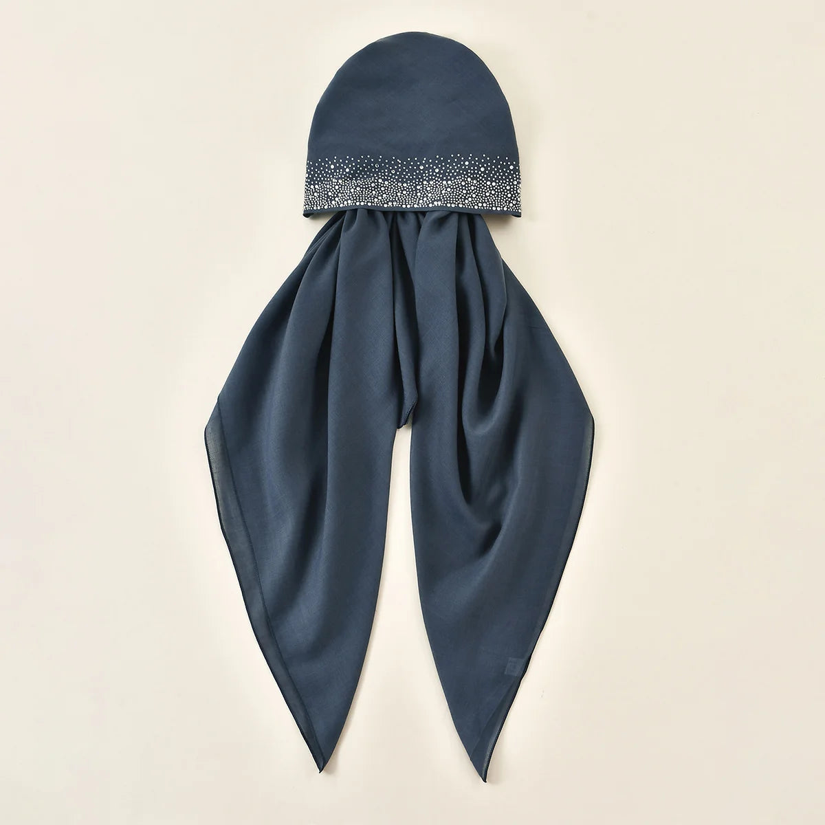 Women Plain Cotton Inner Hijab Headscarf Ramadan Hat Two Tails Muslim Rhinestone Instant Hijab Soft Cotton Solid Color Turban