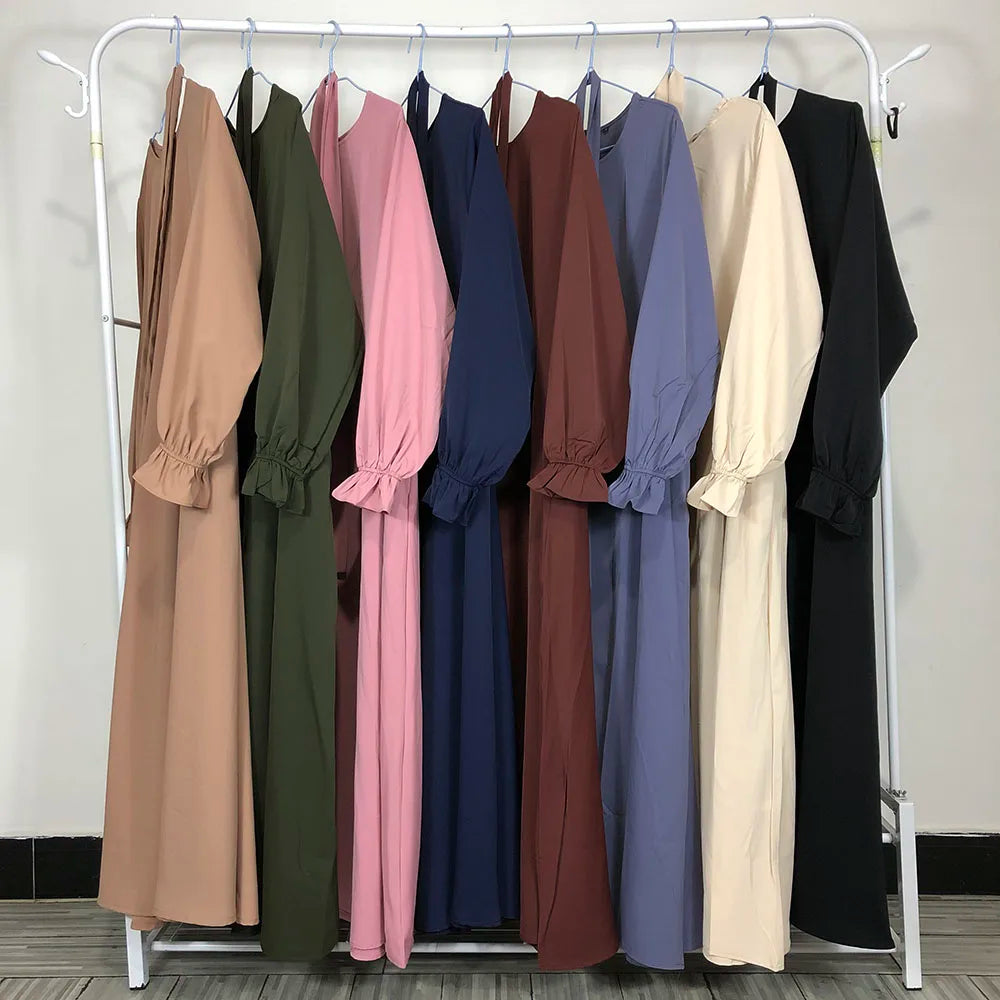New Modest Abaya Ruffle Sleeve High Quality Nida With Pockets Free Belt EID Ramadan Islamic Clothing Muslim Women Maxi Dress