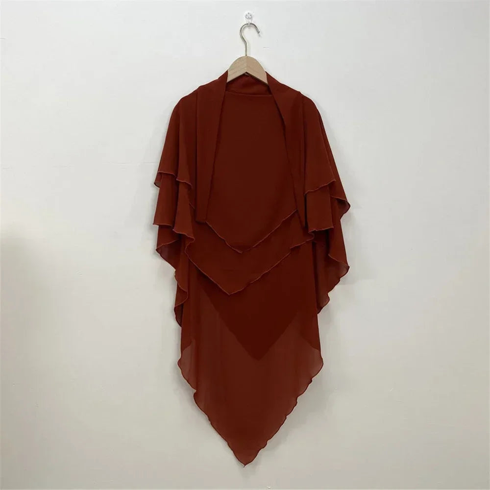 Muslim Women Khimar Two Layer Chiffon Hijab Islamic Headscarf Eid Amira Ramadan Prayer Garment Headdress Turkish Shawl Wrap Tops