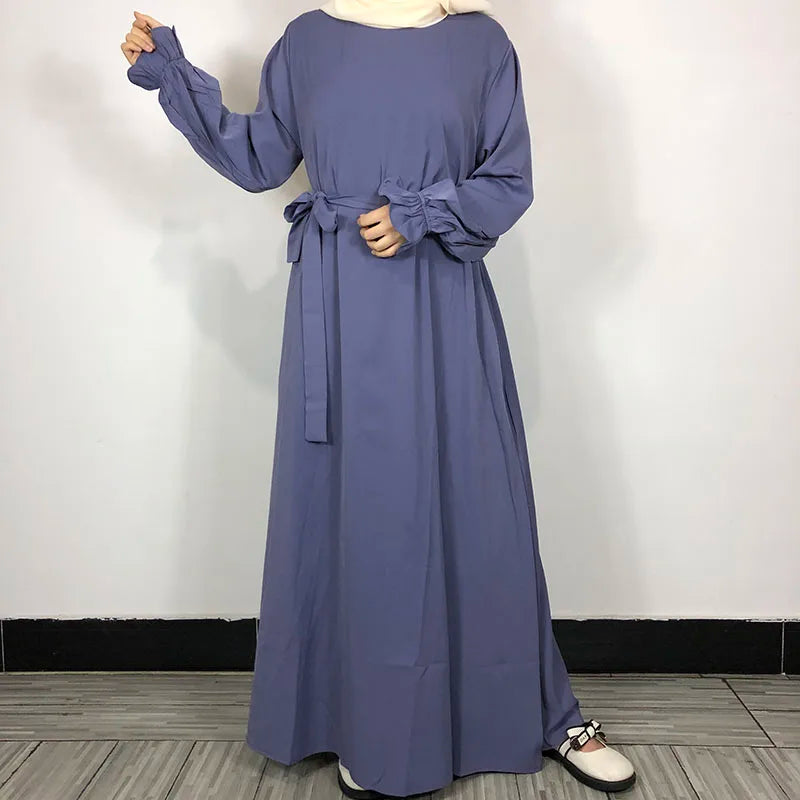 New Modest Abaya Ruffle Sleeve High Quality Nida With Pockets Free Belt EID Ramadan Islamic Clothing Muslim Women Maxi Dress
