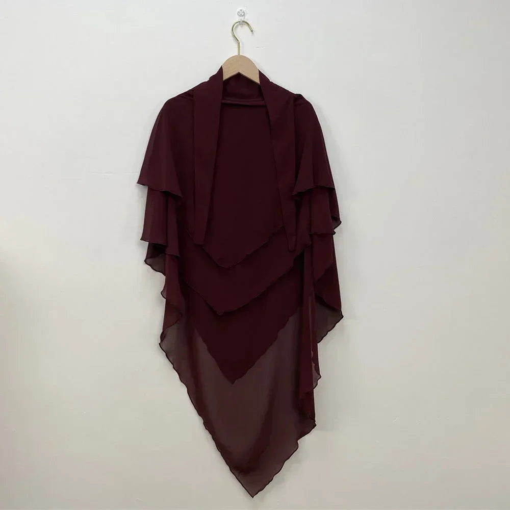 Muslim Women Khimar Two Layer Chiffon Hijab Islamic Headscarf Eid Amira Ramadan Prayer Garment Headdress Turkish Shawl Wrap Tops