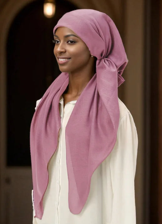 Women Plain Cotton Inner Hijab Headscarf Ramadan Hat Two Tails Muslim Rhinestone Instant Hijab Soft Cotton Solid Color Turban